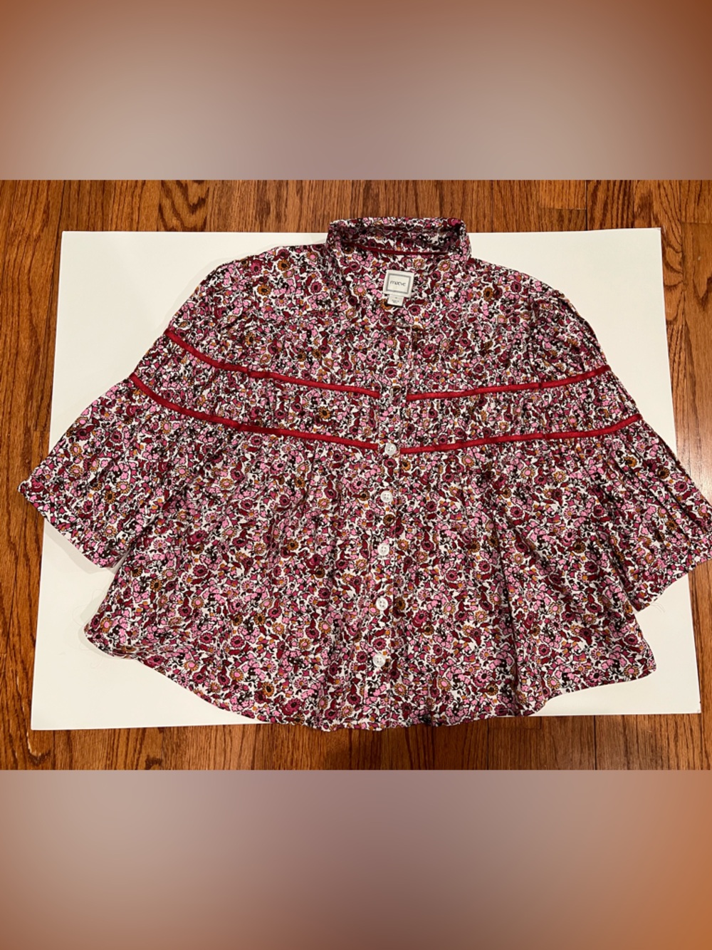 Maeve Pink and Brown Floral Button-Up Blouse with Orange Accents